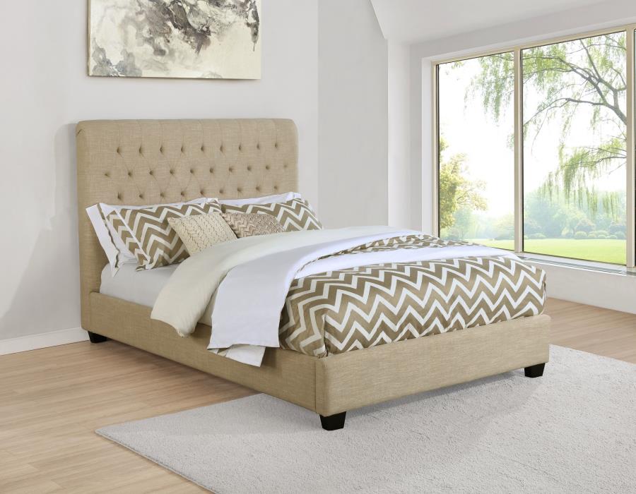 Chloe Upholstered Queen Panel Bed Oatmeal