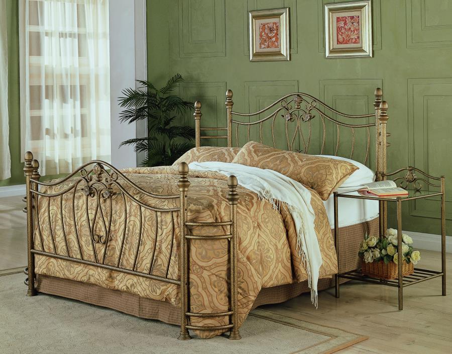 Modal Additional Images for Sydney Metal Queen Open Frame Bed Antique Brushed Gold