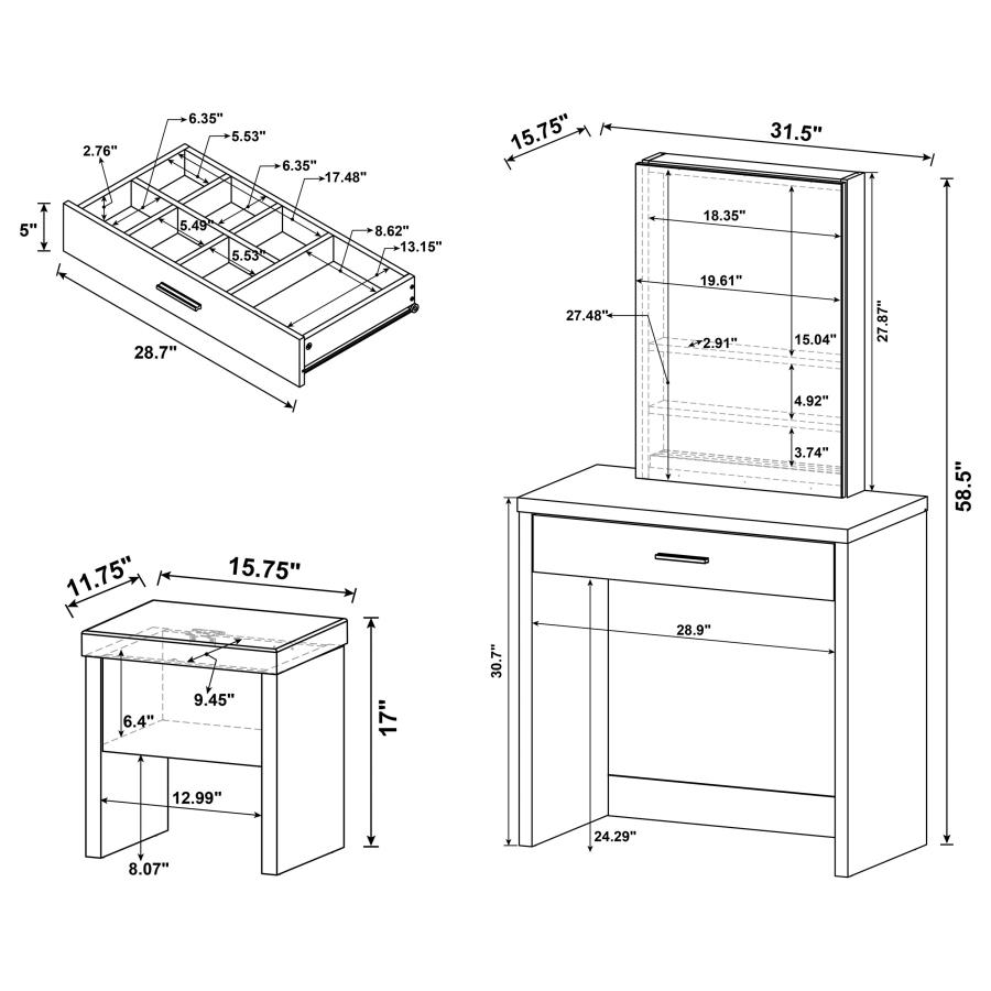 Modal Additional Images for Harvey Vanity Set with Lift-Top Stool Cappuccino