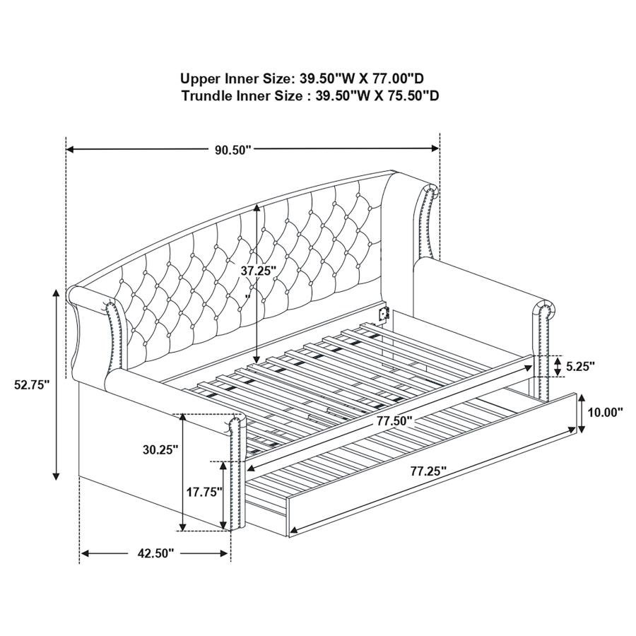 Modal Additional Images for Scarlett Upholstered Twin Daybed with Trundle Black