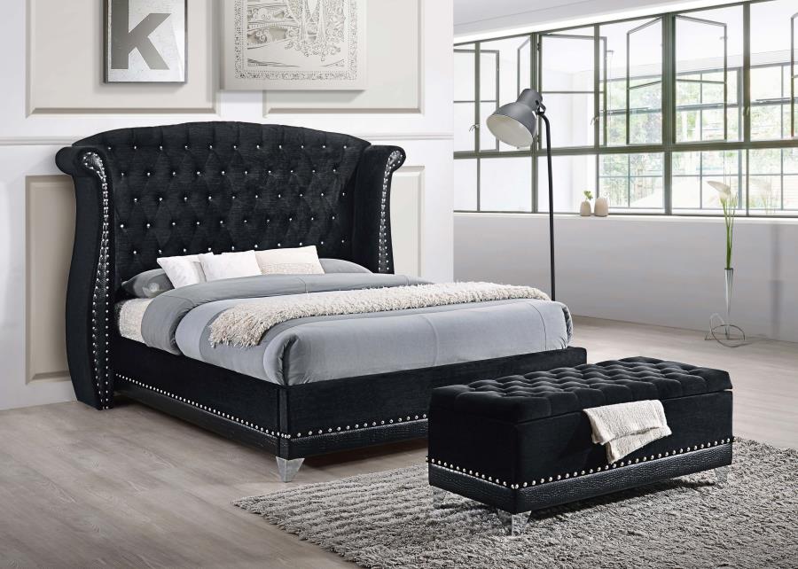 Modal Additional Images for Barzini Velvet Upholstered Tufted Storage Bench Black