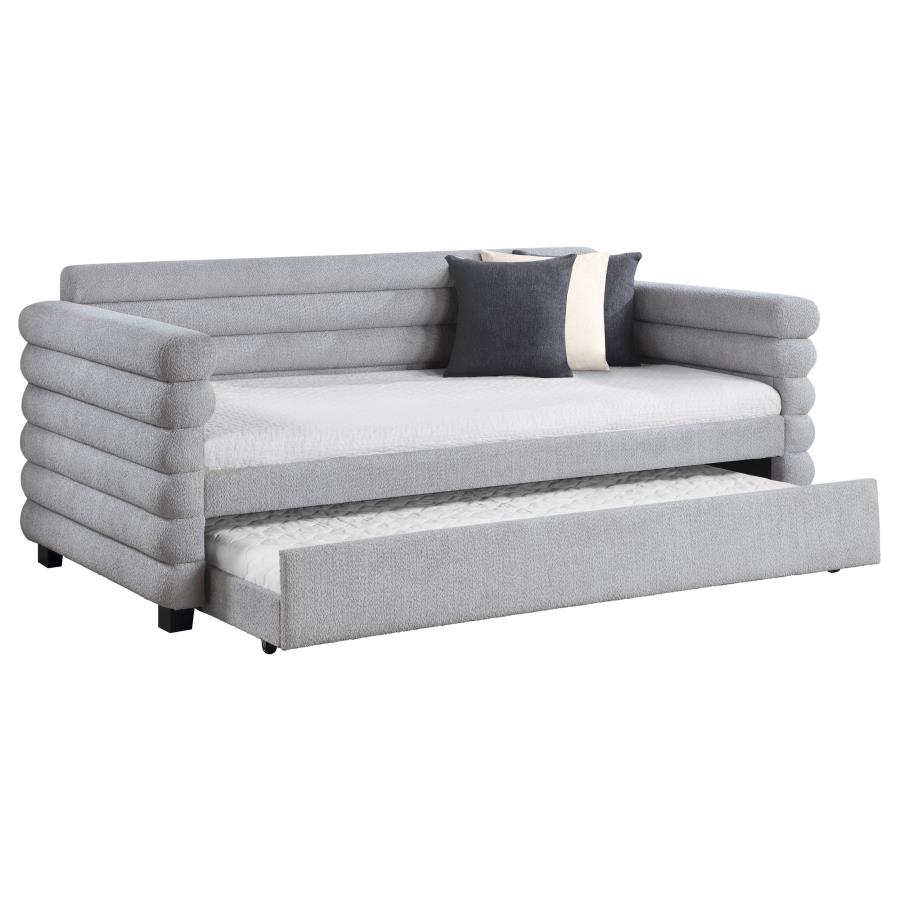 Patricia Boucle Upholstered Twin Day Bed with Trundle Grey 