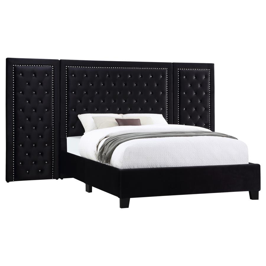 (image for) Hailey Upholstered Eastern King Wall Panel Bed Black