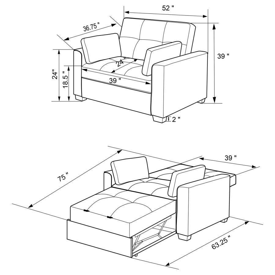 Modal Additional Images for Edith Upholstered Convertible Sleeper Sofa Bed Grey