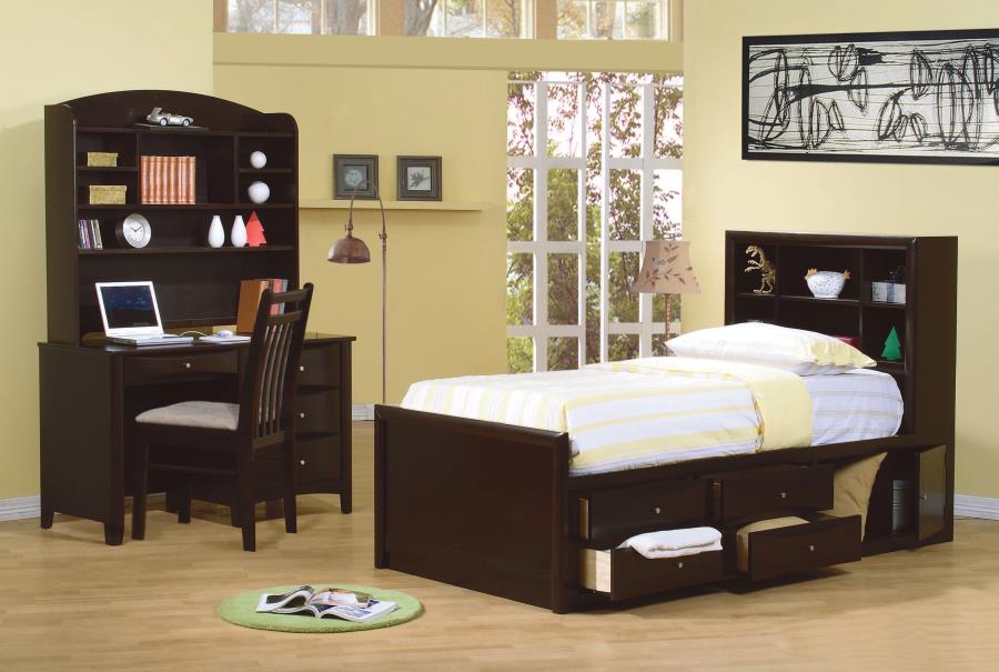 Modal Additional Images for Phoenix Wood Twin Storage Bookcase Bed Cappuccino