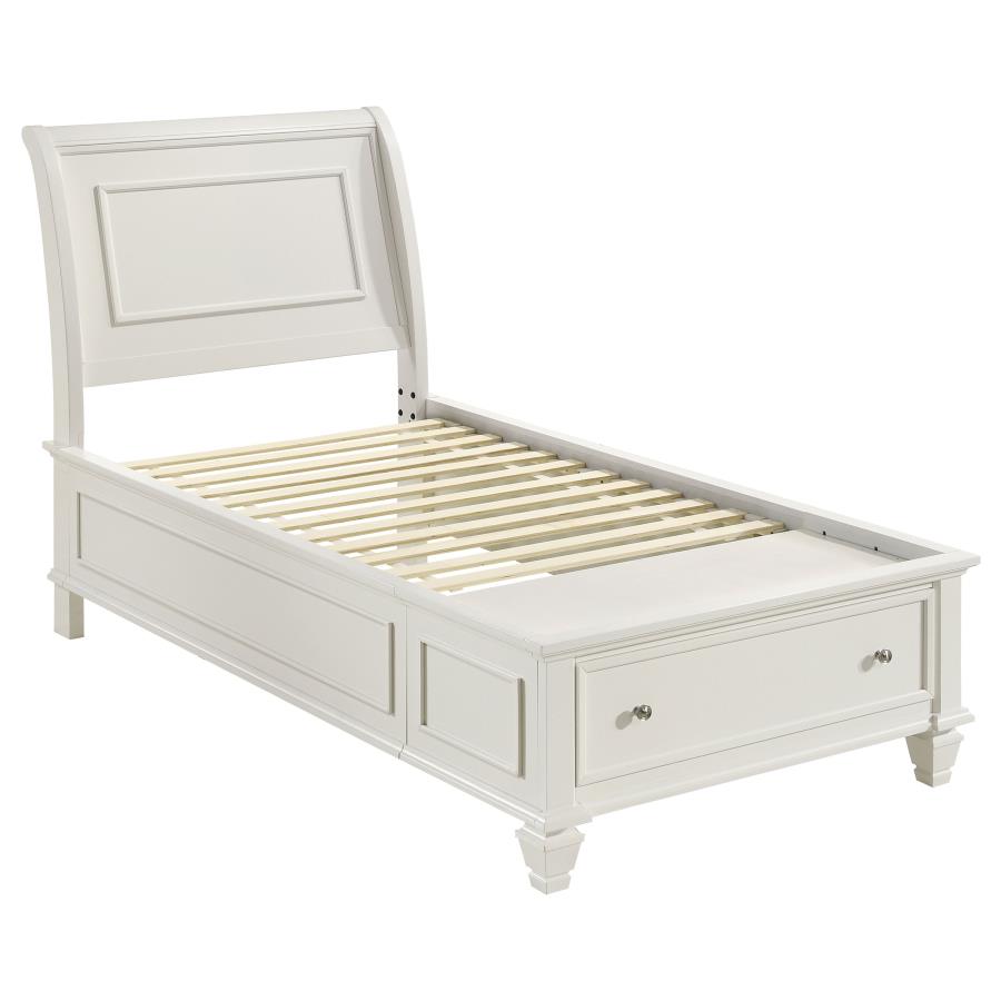 (image for) Selena Wood Twin Storage Panel Bed Cream White