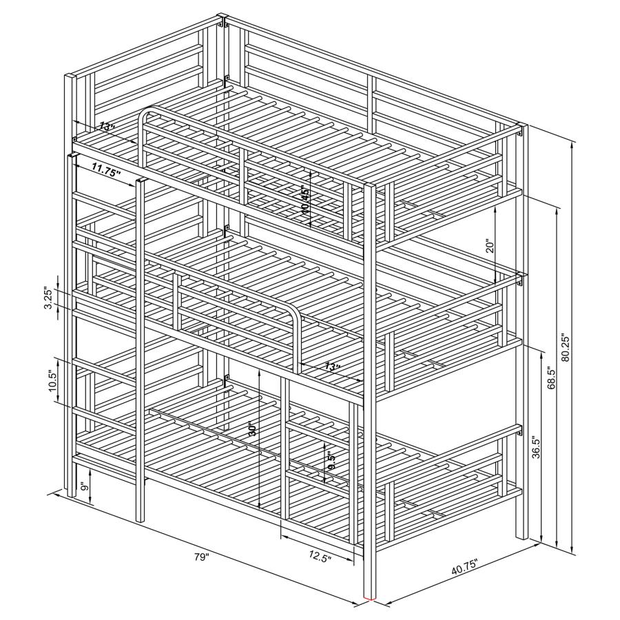 Modal Additional Images for Maynard Metal Twin Triple Bunk Bed Gunmetal
