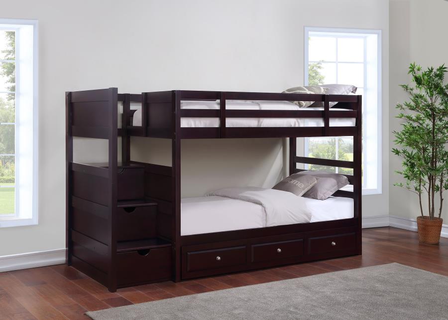 Modal Additional Images for Elliott Wood Twin Over Twin Stairway Bunk Bed Cappuccino