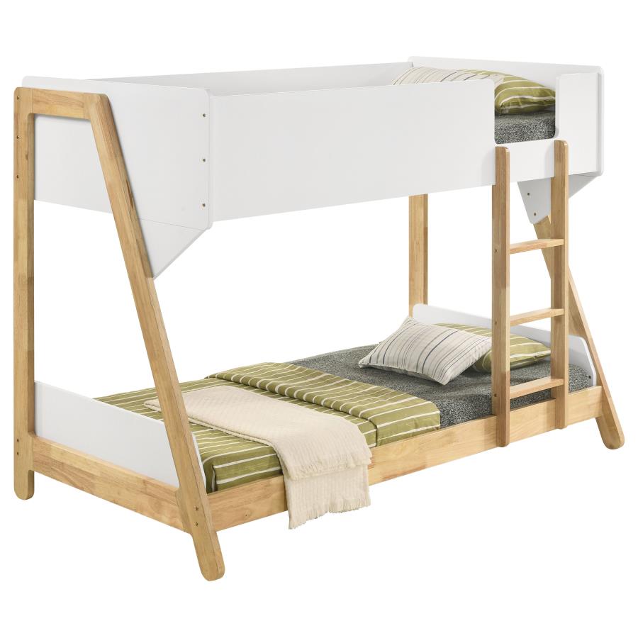 Wyatt Wood Twin Over Twin Bunk Bed White and Natural 
