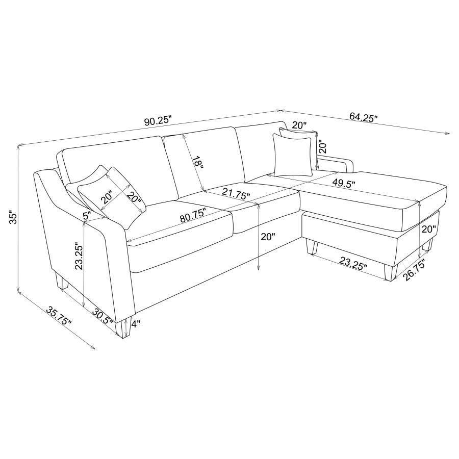 Modal Additional Images for Mcloughlin Upholstered Sloped Arm Sectional Sofa Platinum