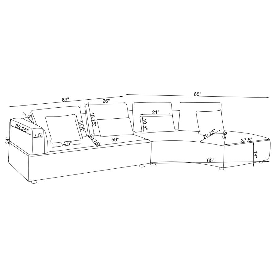 Modal Additional Images for Toscano 134-inch Upholstered Sectional Sofa Grey