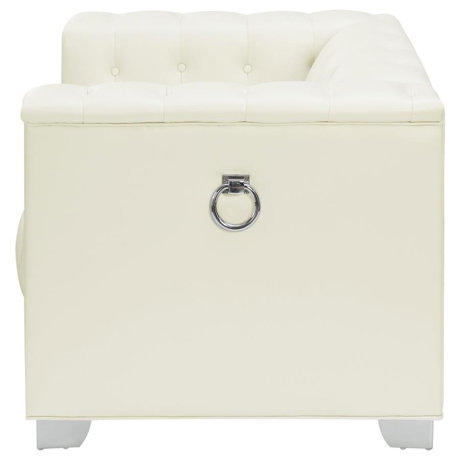 Chaviano Upholstered Track Arm Accent Chair Pearl White