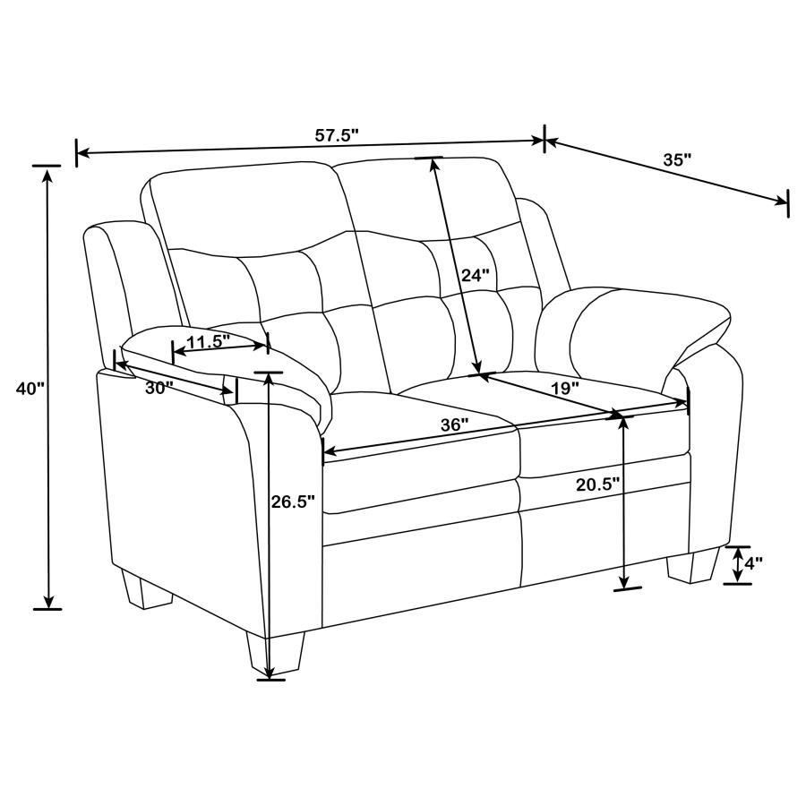 Modal Additional Images for Finley 2-piece Upholstered Padded Arm Tufted Sofa Set Black