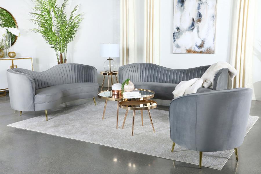 Modal Additional Images for Sophia Upholstered Channel Tufted Barrel Accent Chair Grey