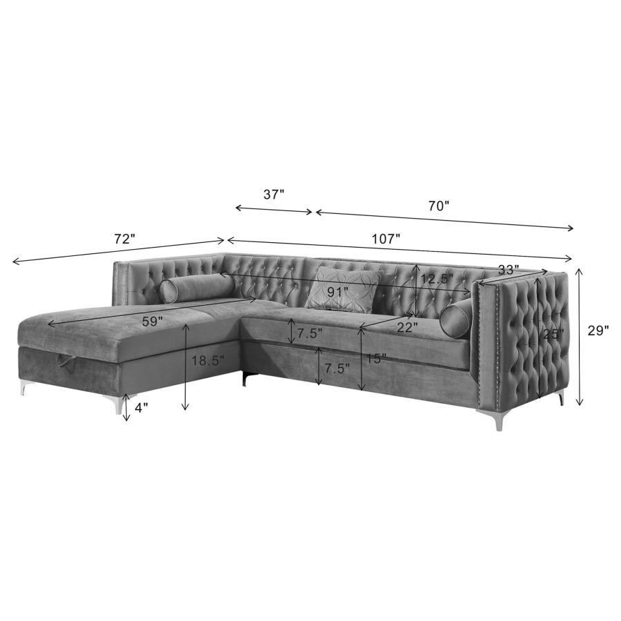 Modal Additional Images for Bellaire Upholstered Storage Chaise Sectional Sofa Grey