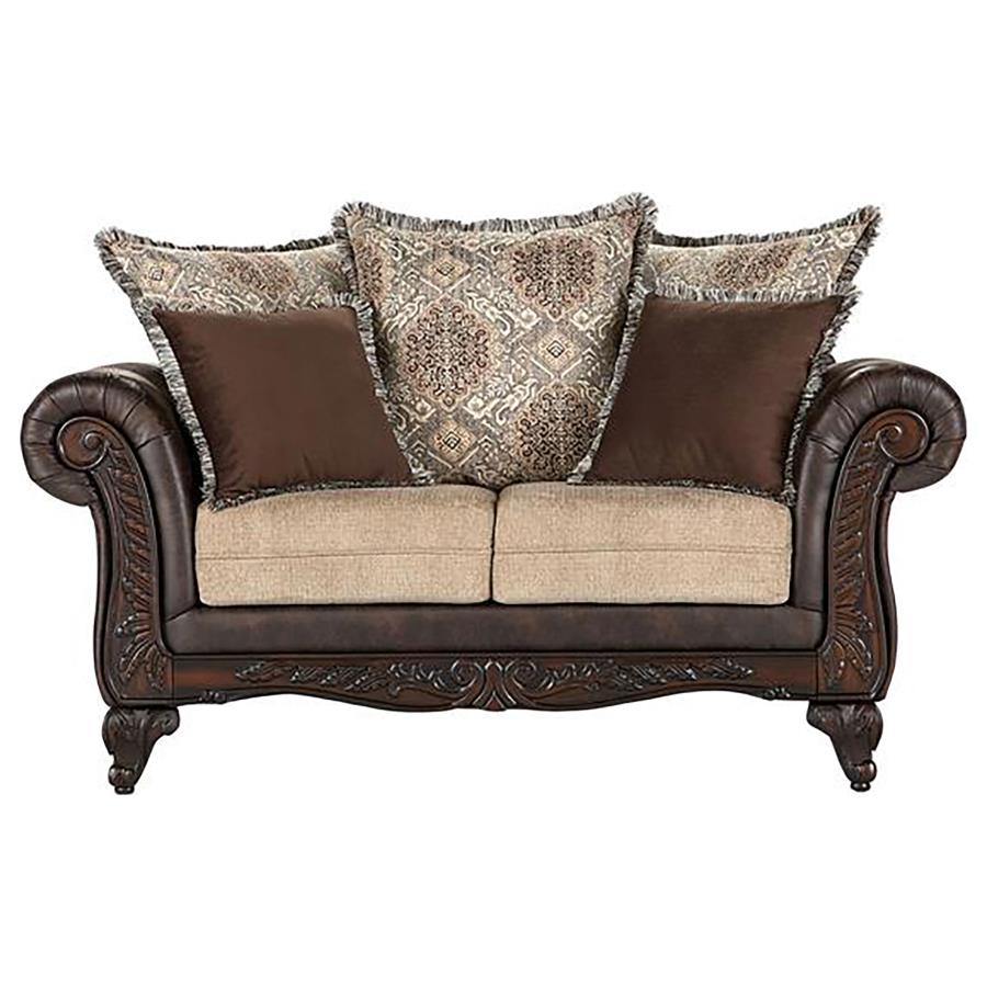 Modal Additional Images for Elmbrook 2-piece Upholstered Rolled Arm Sofa Set Brown