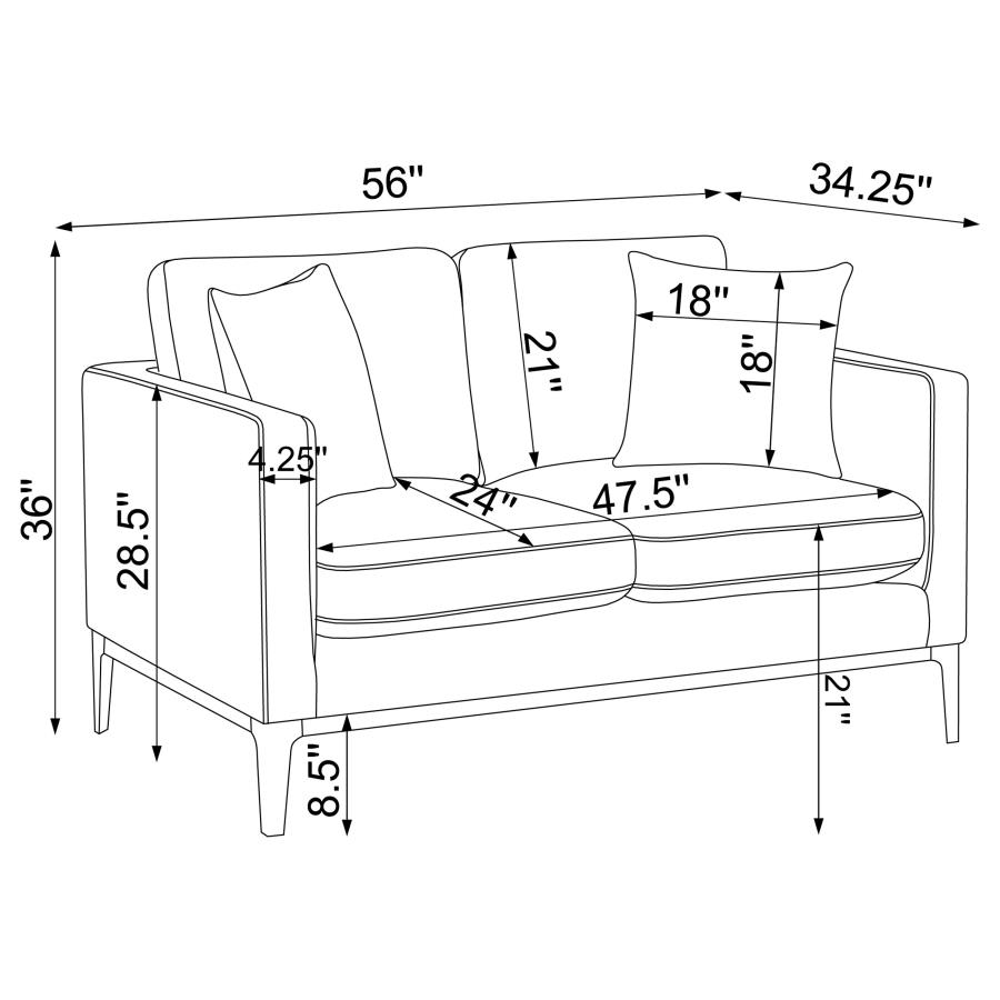 Modal Additional Images for Apperson 2-piece Upholstered Track Arm Sofa Set Light Grey