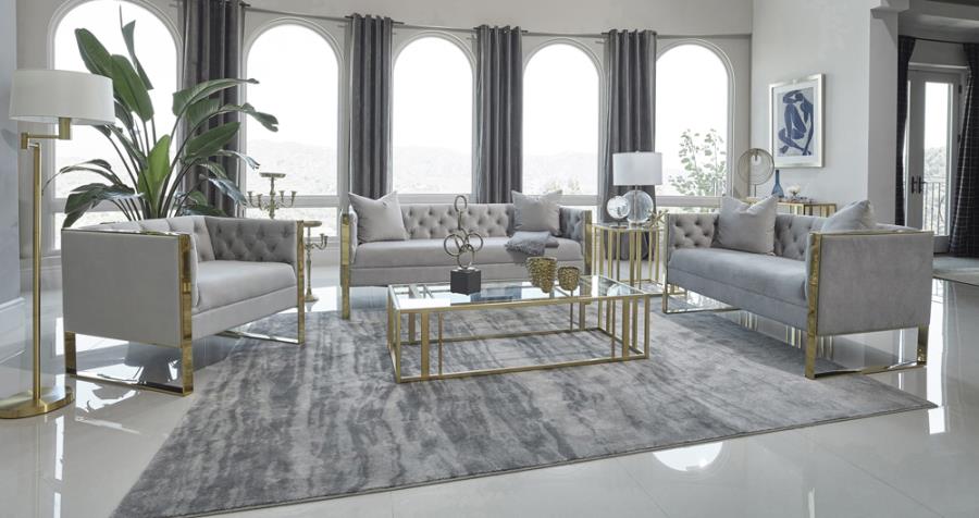 Modal Additional Images for Eastbrook 2-piece Velvet Upholstered Tufted Sofa Set Grey