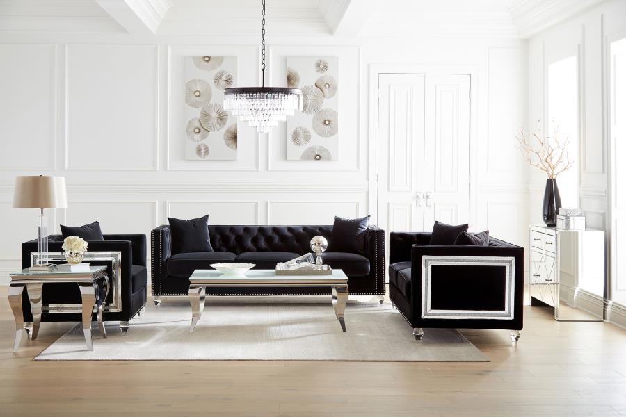 Modal Additional Images for Delilah Upholstered Tufted Tuxedo Arm Accent Chair Black
