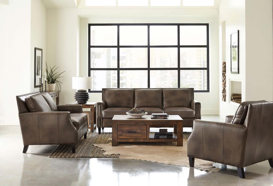 Modal Additional Images for Leaton Upholstered Recessed Arm Accent Chair Brown Sugar
