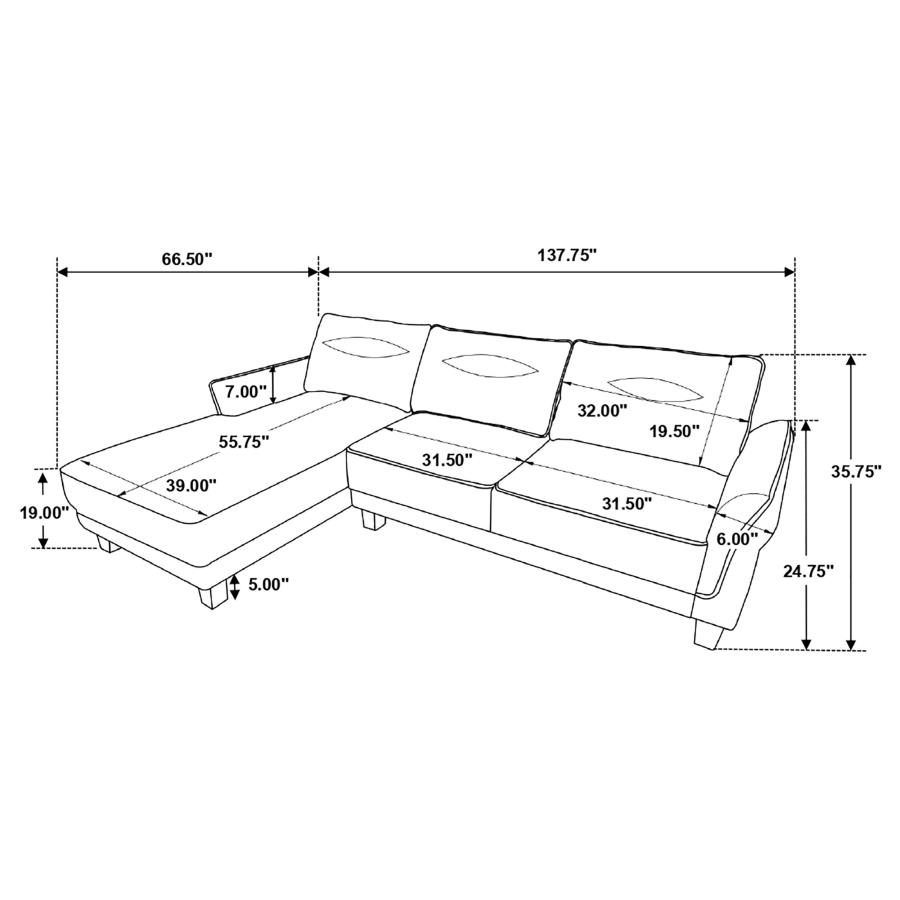 Modal Additional Images for Caspian Upholstered Curved Arm Chaise Sectional Sofa Grey
