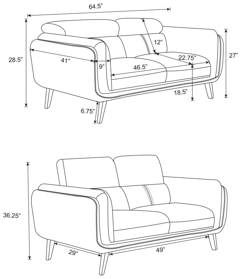 Modal Additional Images for Shania 2-piece Upholstered Low Back Sofa Set Black