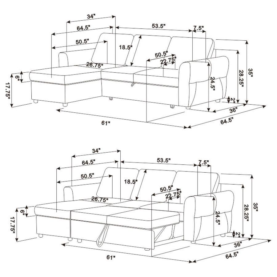 Modal Additional Images for Samantha Upholstered Storage Sleeper Sectional Sofa Grey