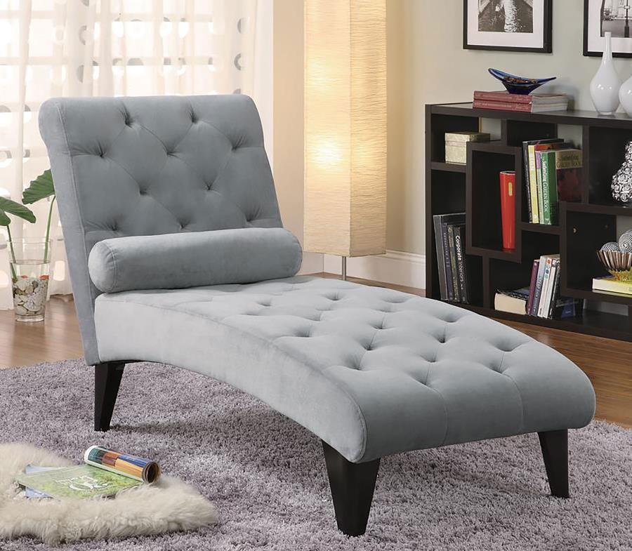 Daniel Upholstered Tufted Chaise with Pillow Grey
