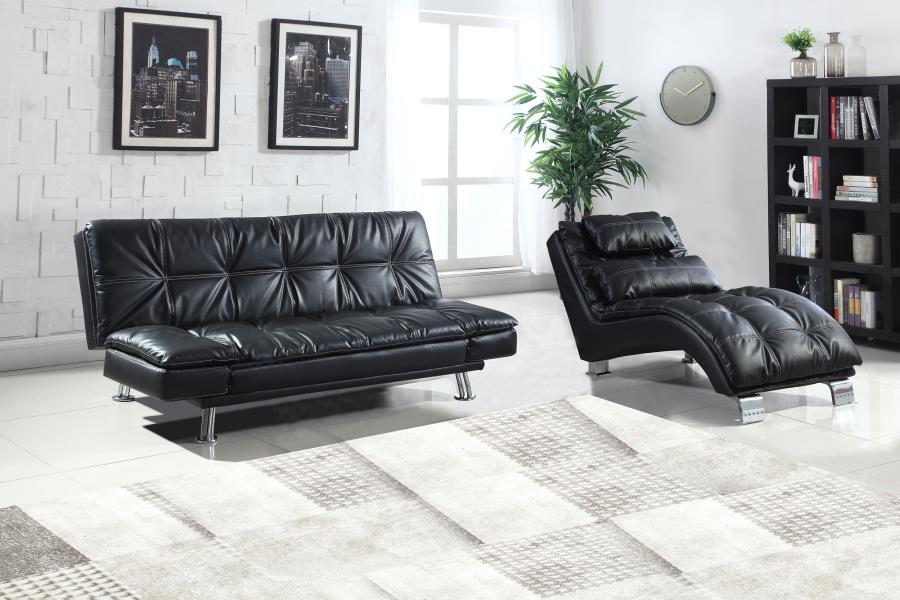 Modal Additional Images for Dilleston Faux Leather Upholstered Tufted Chaise Black