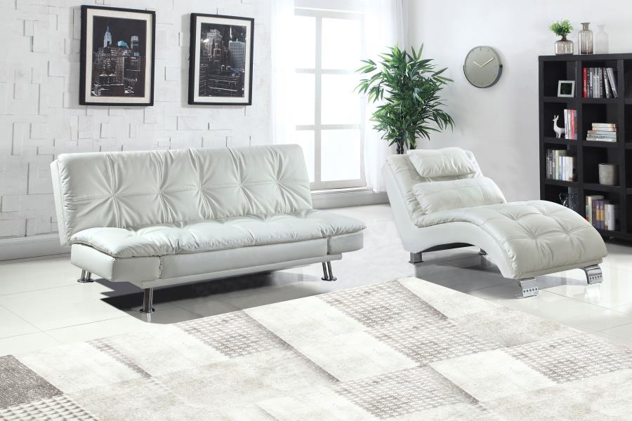Modal Additional Images for Dilleston Faux Leather Upholstered Tufted Chaise White