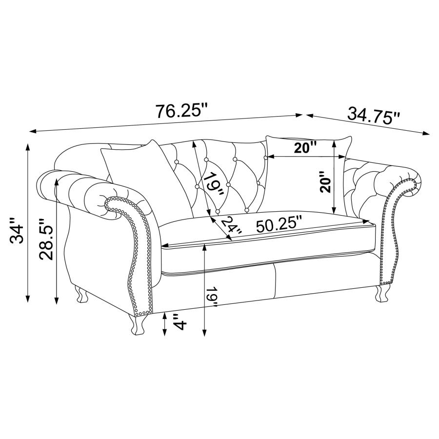 Modal Additional Images for Frostine 2-piece Upholstered Tufted Sofa Set Silver