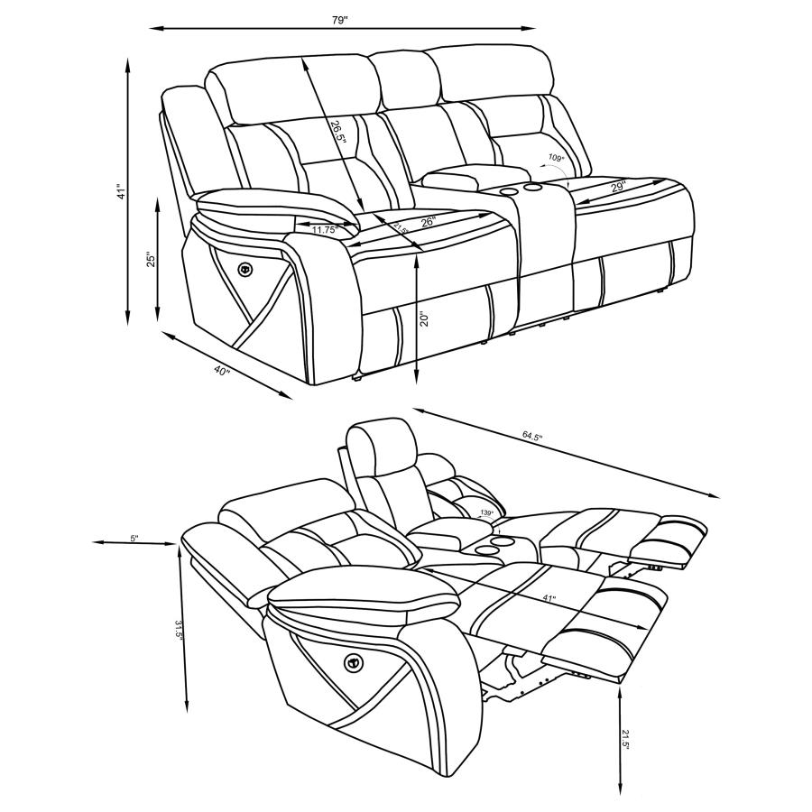 Higgins Upholstered LAF Power Loveseat Grey