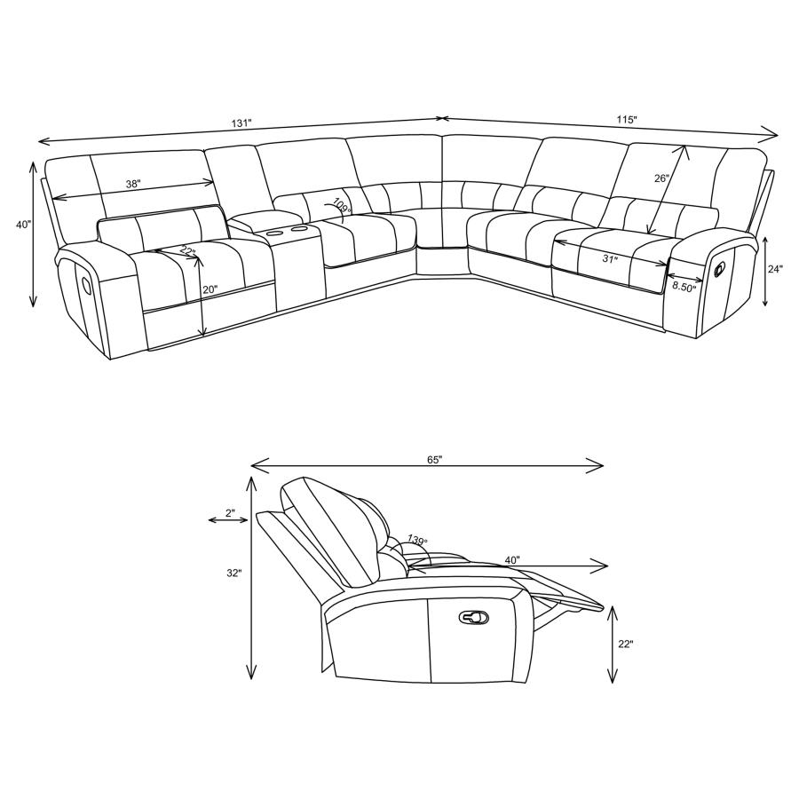 Modal Additional Images for Brunson 3-piece Upholstered Reclining Sectional Sofa Brown