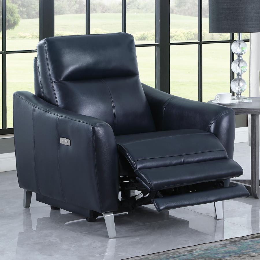 Derek Upholstered Power Recliner Blue