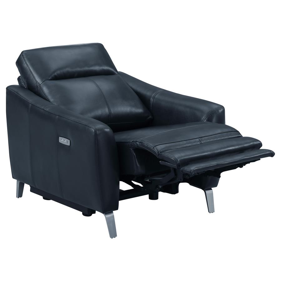 Derek Upholstered Power Recliner Blue