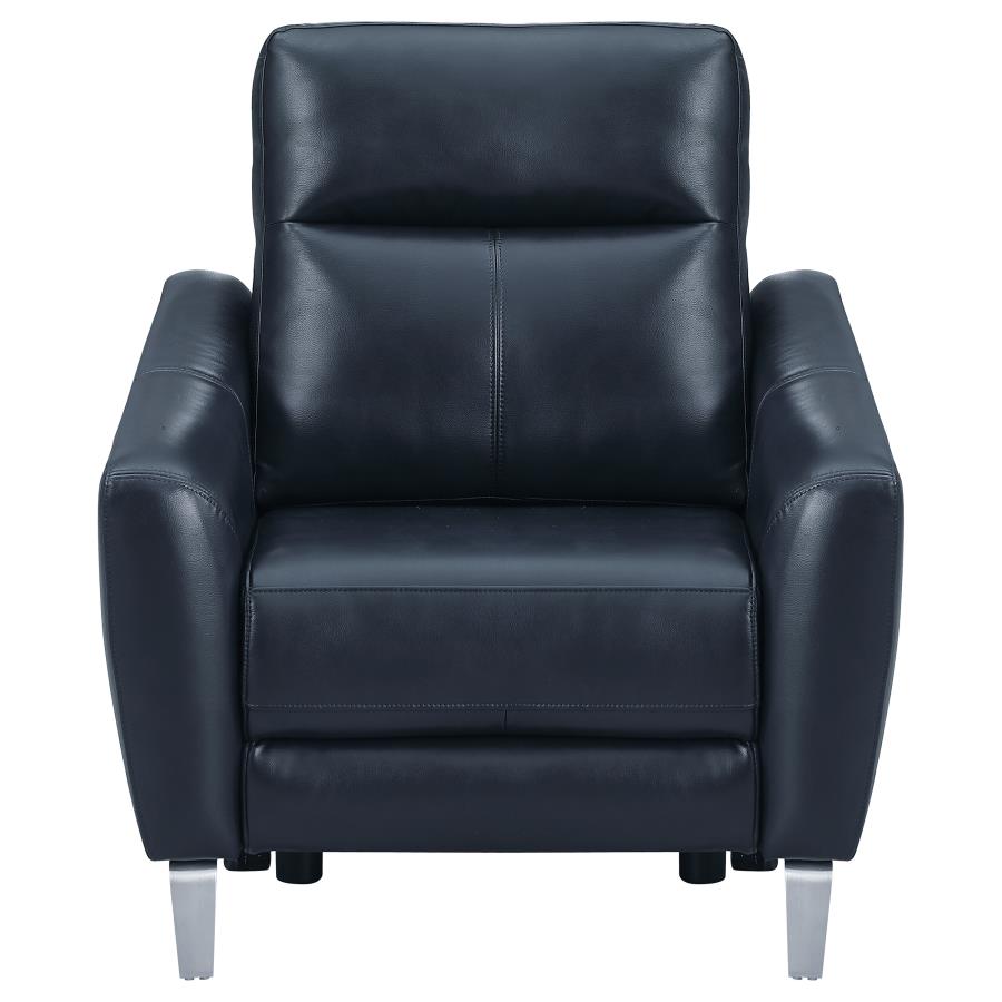 Derek Upholstered Power Recliner Blue