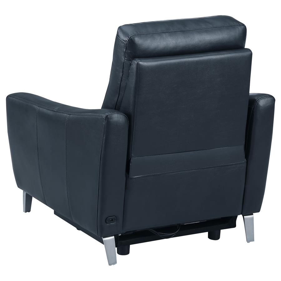 Derek Upholstered Power Recliner Blue