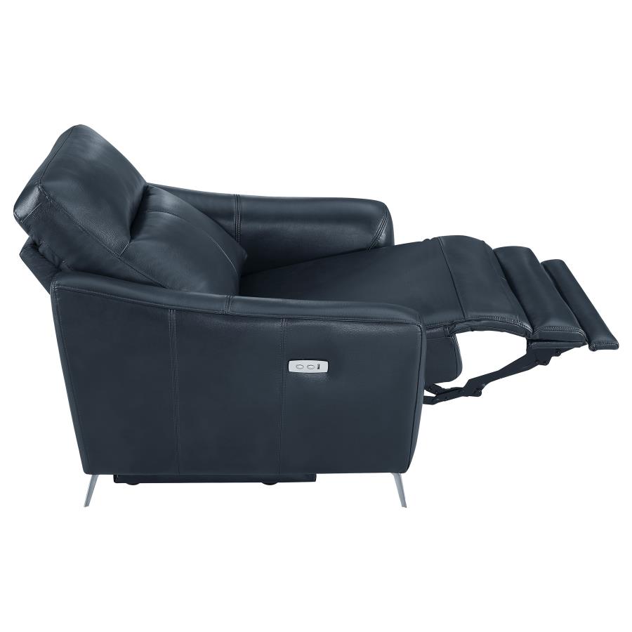 Derek Upholstered Power Recliner Blue