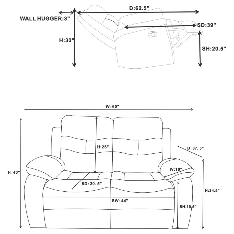 Modal Additional Images for Nova 2-piece Upholstered Padded Arm Sofa Set Dark Grey