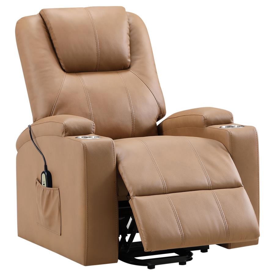 (image for) Armstrong Upholstered Power Lift Massage Recliner Camel