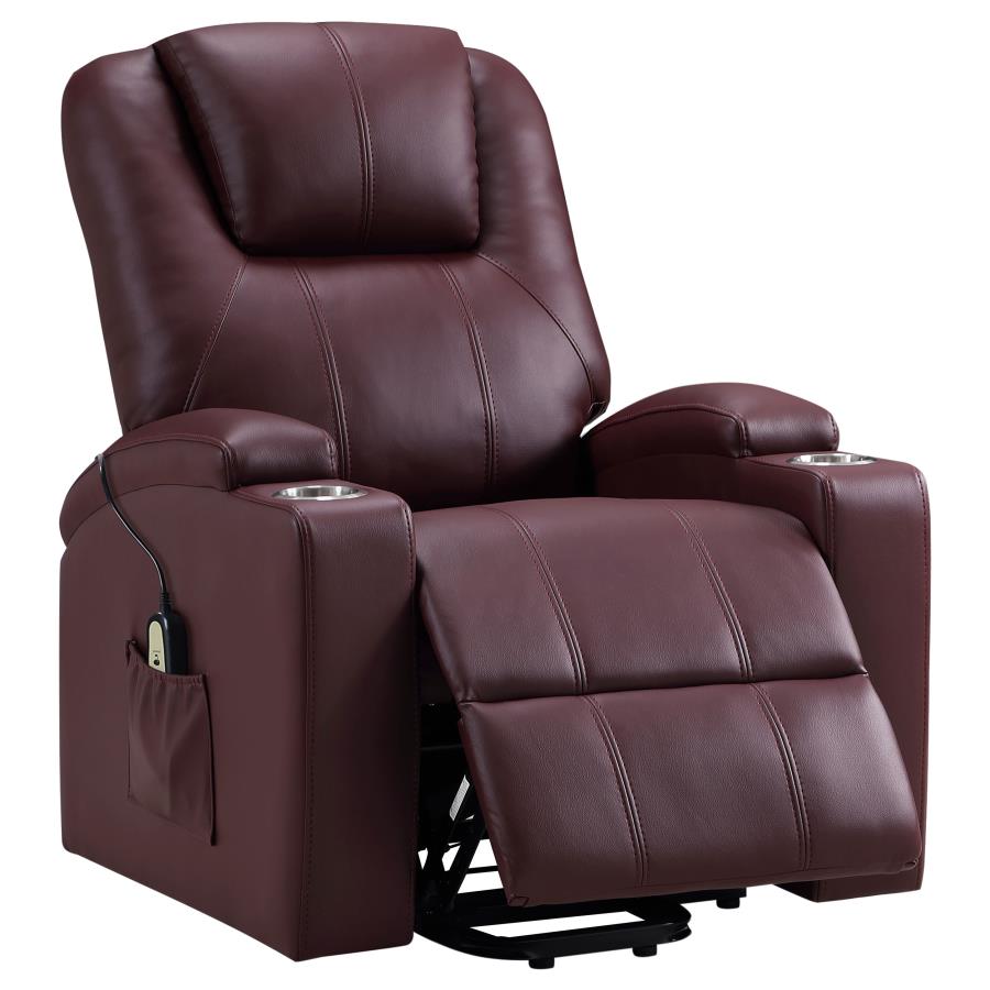 (image for) Armstrong Upholstered Power Lift Massage Recliner Wine Red