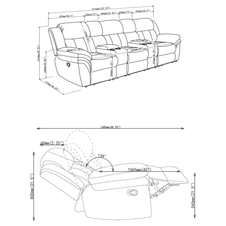 Modal Additional Images for Bahrain 5-piece Upholstered Home Theater Seating Charcoal