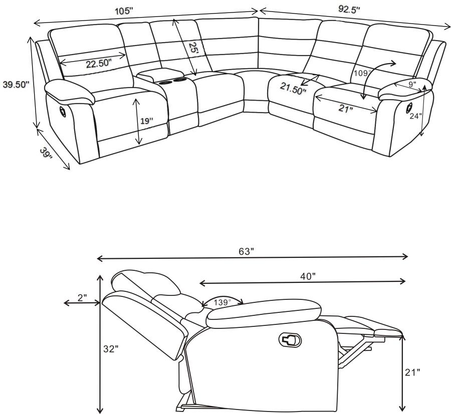 Modal Additional Images for David Upholstered Reclining Sectional Sofa Smoke