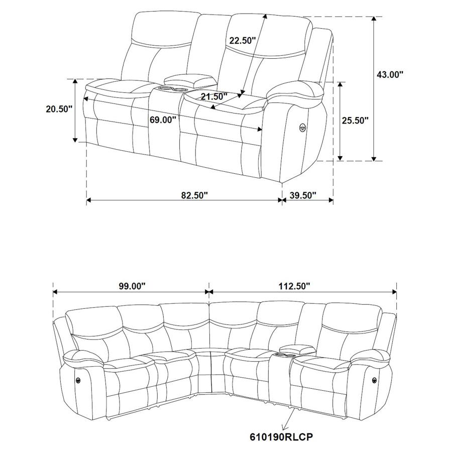 Modal Additional Images for Sycamore Upholstered Power Reclining Sectional Sofa Brown