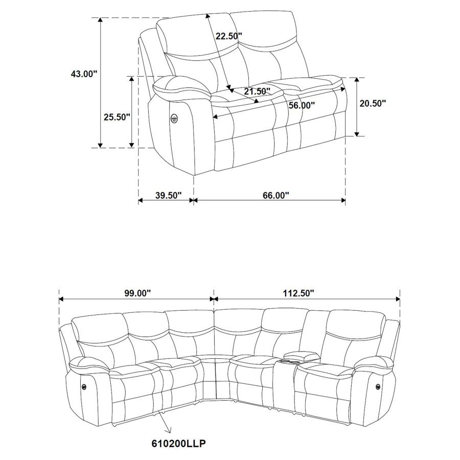 Sycamore Upholstered Power Reclining Sectional Sofa Grey