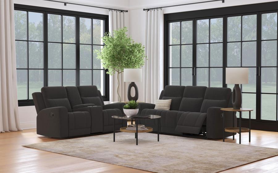 (image for) Brentwood 2-piece Upholstered Reclining Sofa Set Charcoal