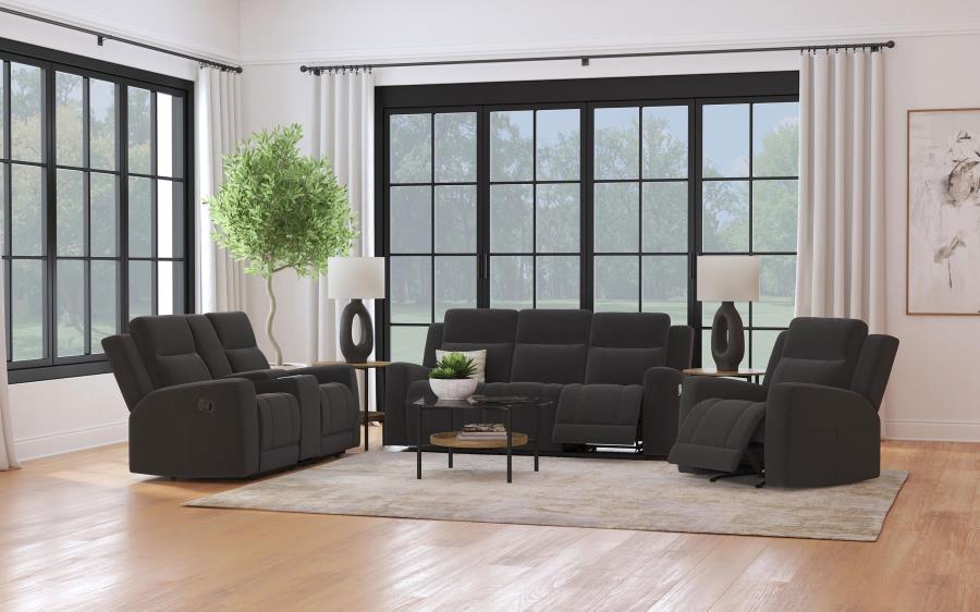 (image for) Brentwood 3-piece Upholstered Reclining Sofa Set Charcoal