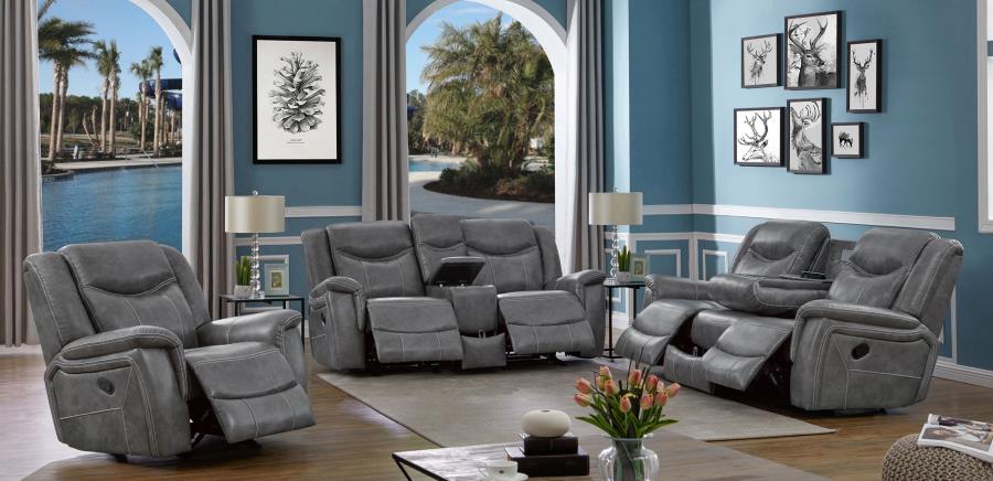 Modal Additional Images for Conrad Upholstered Padded Arm Glider Recliner Grey