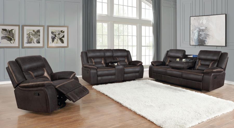 Modal Additional Images for Greer 3-piece Upholstered Reclining Sofa Set Brown