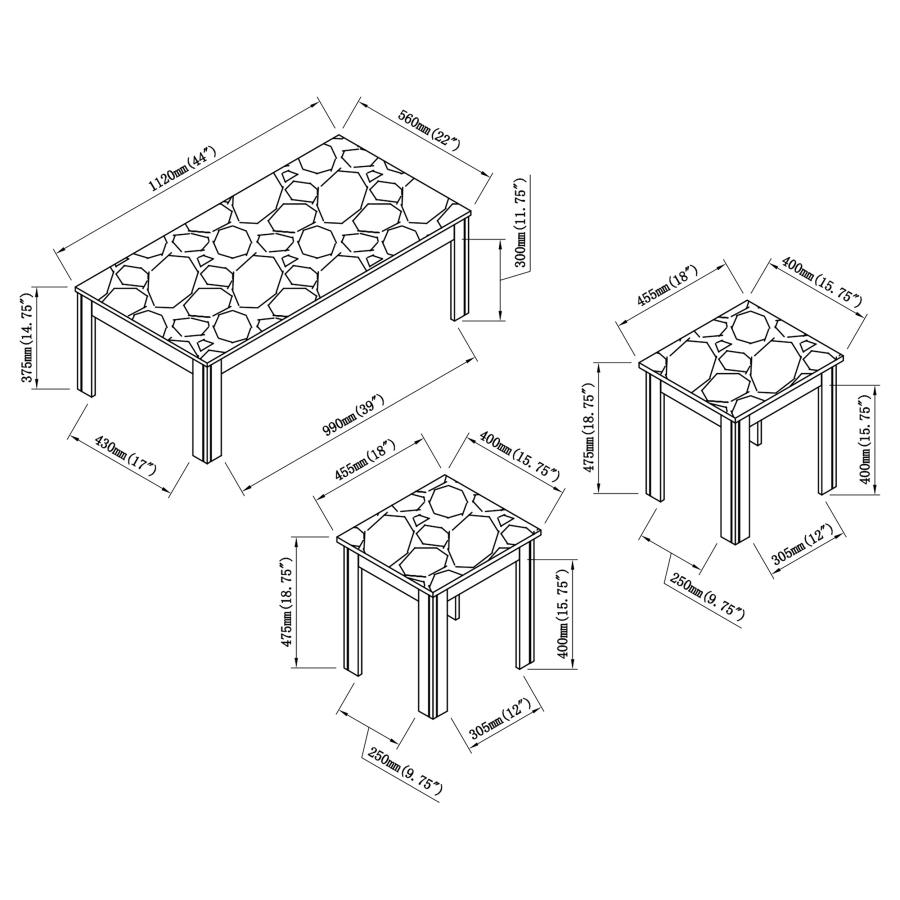 Modal Additional Images for Rhodes 3-piece Faux Marble Top Coffee Table Set Brown